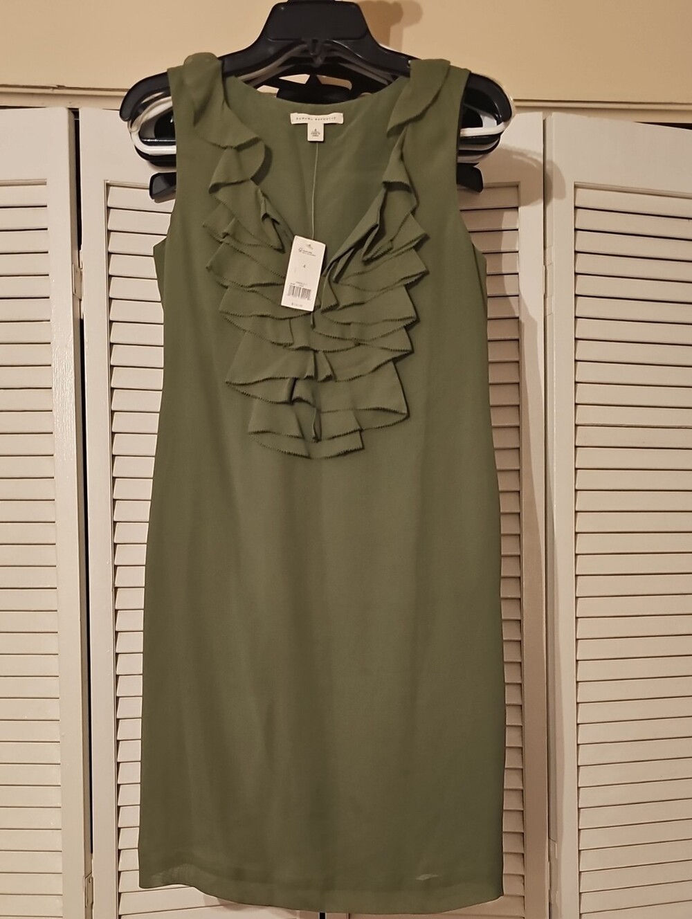 Banana Republic Olive Green Ruffle Front Midi Dress
